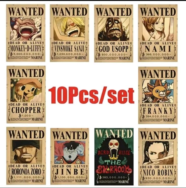 La última versión de Anime One Piece Sombrero de Paja Piratas Buscado Pósters 10 piezas