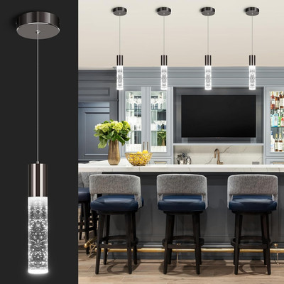 Modern Pendant Light,Led Bubble Crystal Kitchen Island Lights Fixtures,Black Min