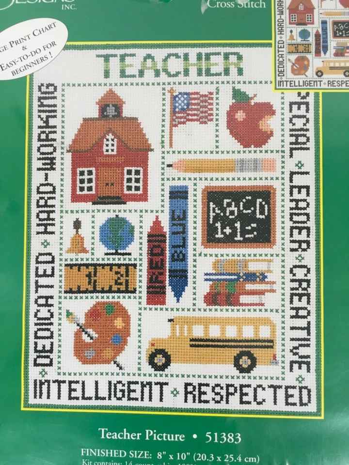 Kit de punto de cruz contado Candamar Designs imagen de maestro autobús escolar pizarra Foto 3 de 4