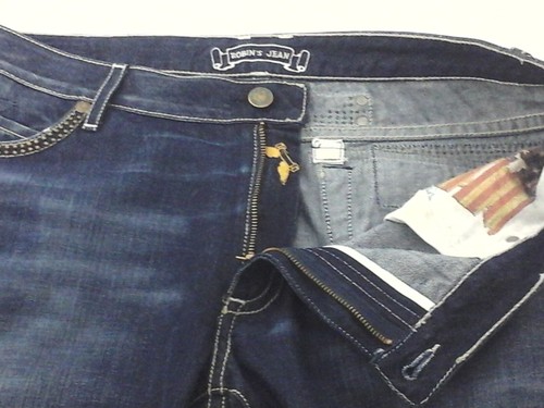 Jeans Robin's Motor Jeans Marrón con solapa larga azul EE. UU. para hombre 42 $440 RAROS * - Imagen 7 de 9