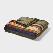 King Microplush Blanket Green Border Stripe -...