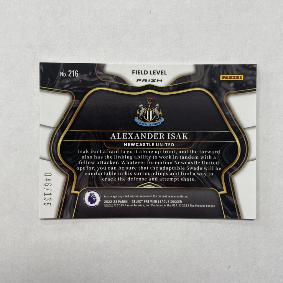 ALEXANDER ISAK 2022-23 Panini Select Premier EPL BASE FIELD LEVEL /135 NEWCASTLE - Image 2 of 2