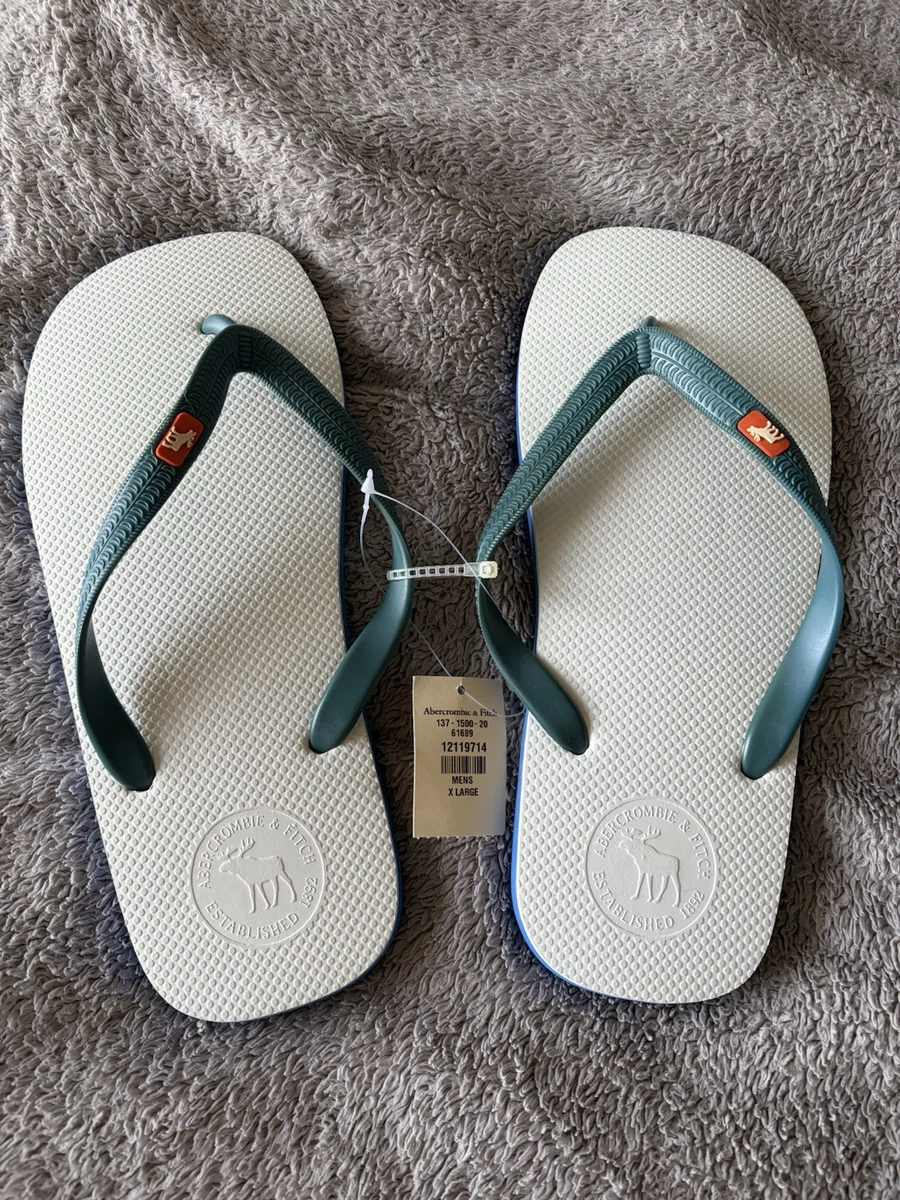Vintage Abercrombie & Fitch Flip Flops Adult XL 12 13 White Green Spell Out Foam abercrombie flip flops products for sale | eBay main image 4