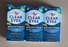 3 x Clear Eyes Nighttime Restoring Eye Drops Relief Dry Eye 0.5 Fl Oz 5/26