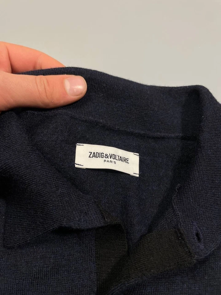 Zadig & Voltaire Paris Paul Patch Merino Wool Long Sleeve Sweater Men Sz M Blue - Image 3 of 4