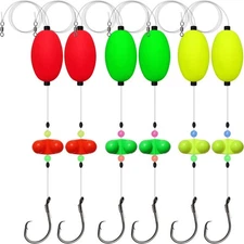 Dovesun 6PCS Catfish Rigs with Oval Float, 6/0 Circle Hooks, Double Rattle Beads