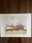 Vintage Color Print Old Fishing Boat Print Wall Art nautical Decor No Frame