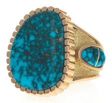 18K Gold High Grade Natural Lone Mountain Turquoise Statement Ring