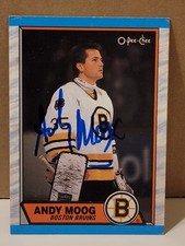 signed Andy Moog 1989-90 O-Pee-Chee #160 Boston Bruins Autograph 