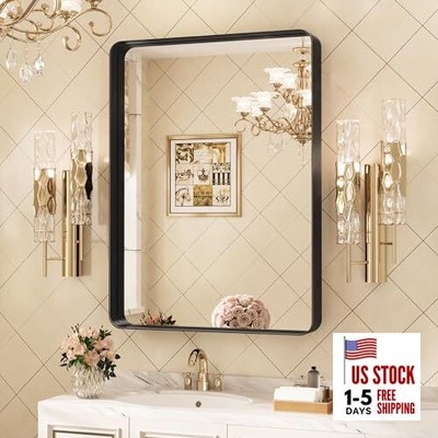 Bathroom Mirror, 30'' x 22'' Wall Mirror 30''L x 22''W Black Rounded Corner Style