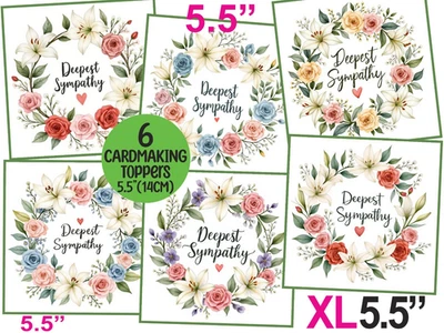 WEDDING WISHES UK Deepest Sympathy Floral Wreath Card TOPPERS Cardmaking Scrapbooking XL 5.5" Tags