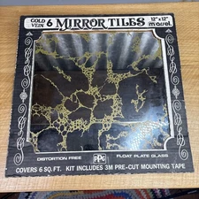 VTG Marsel Gold Vein Mirror Tiles 6 12”x12” PPG MCM Wall Hanging Decor Glass