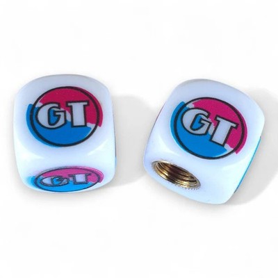 GT BMX Dice Tire Valve Caps (Pair) -  - 80's Freestyle COIN logo - White