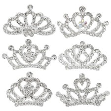 6PCS 3.8cm/1.5In Mini Sparkling Rhinestone Princess Tiara Crown with Hair Com...