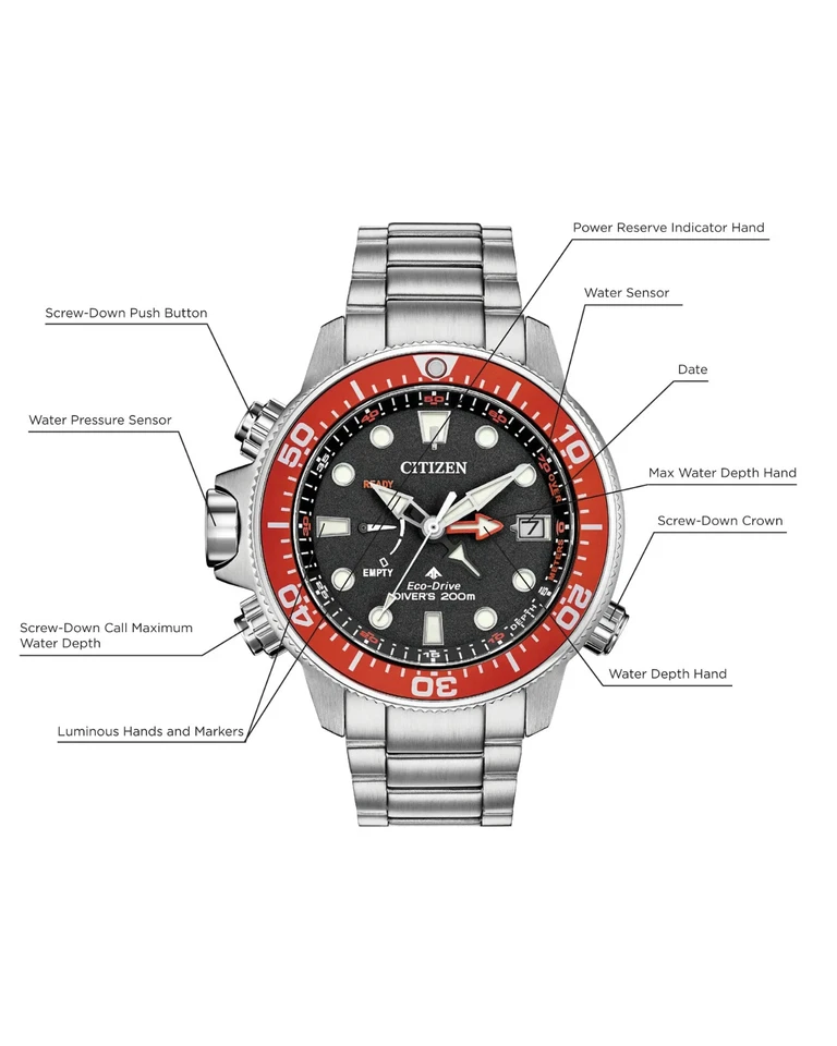 CITIZEN PROMASTER ECO-DRIVE MEN'S AQUALAND WATCH SS J250-S117542 / USED GOOD CON - Image 2 of 4