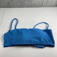Sanctuary Women's Refresh Rib Bandeau Bikini Swim Top Medium Blue Tie Back NWT