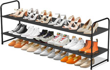 Long 2-Tier Shoe Organizer for Closet, Stackable Wide Shoe Rack Holds 18-Pairs L