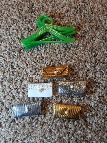 Vintage Barbie Doll Accessories Gold Silver White Clutch Hangers Lot Of 5 Each