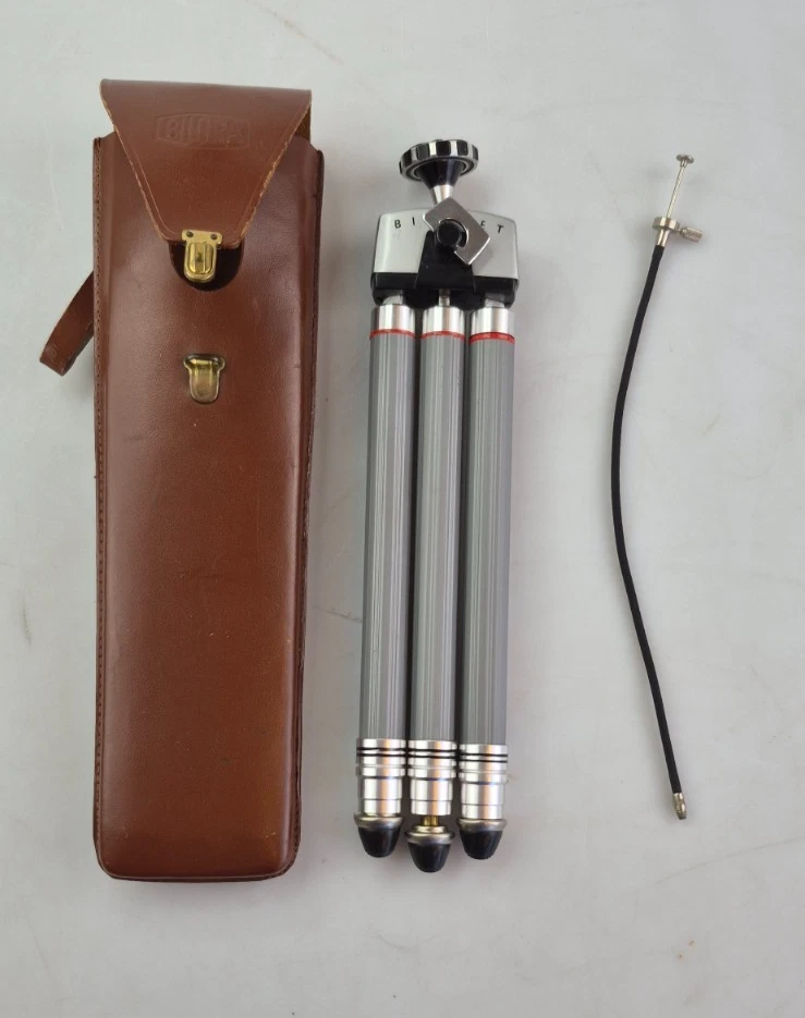 Vintage BILORA BILORET Kamerastativ Tripod ca. 114 cm mit Etui & Drahtauslöser