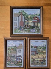 Framed Amish Life Stoltz Farm Needlepoint Wall Art-Barn Harvest-Set Of 3