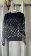 Louis Vuitton Men s Black/White Monogram Logo Wool Knit Crewneck Sweater L