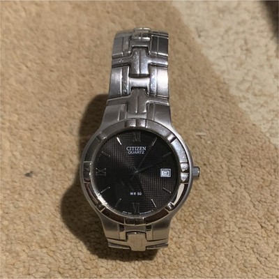 Citizen Quartz Black Dial Date Quartz 50m WR Silver Stainless Steel Bracelet