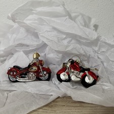 Blown Glass Red Motorcycle Christmas Tree Ornament Set Of 2 Old World Christmas