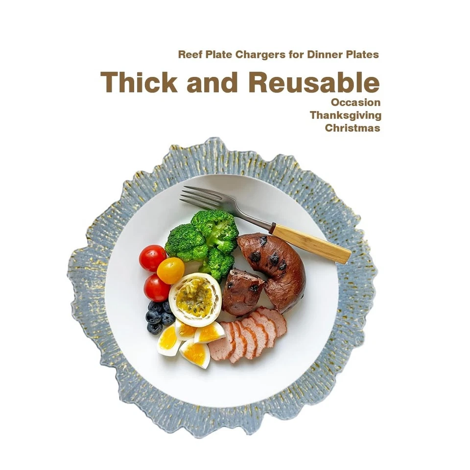 Blue Charger Plates,13 Inch Reef Plastic Chargers for Dinner Plate, Decorativ... - Image 2 of 4