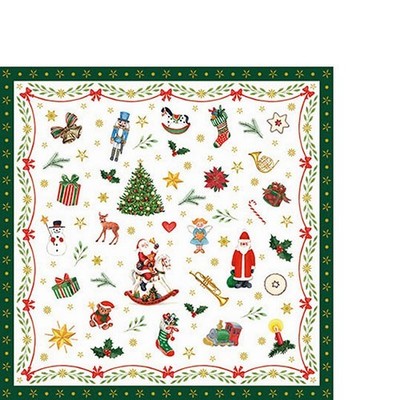 20 kleine Cocktailservietten Ornaments all over green - Kleine Weihnachtssymbole