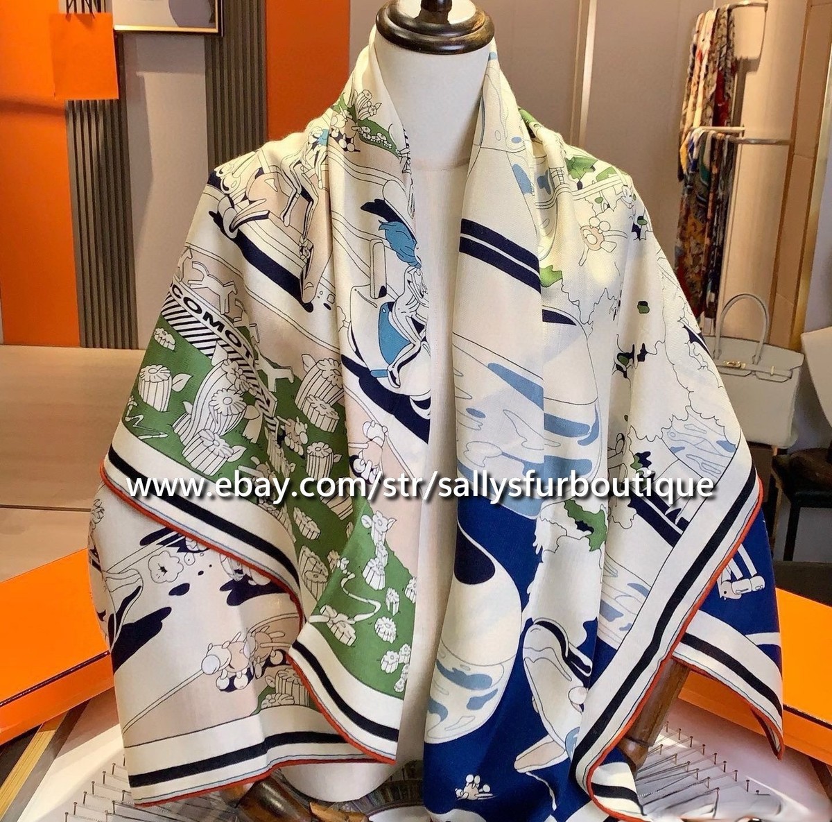 Sallys 70% Cashmere 30% Silk Wrap Scarf Horse Plane Print Double