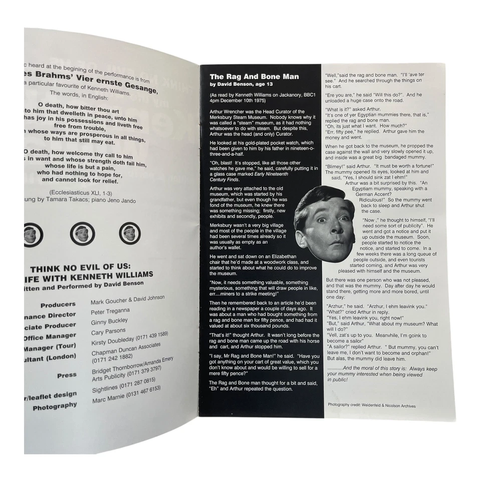 Kenneth Williams David Benson Theatre Programme Signed Autograph Vintage 1990s - Image 4 of 4