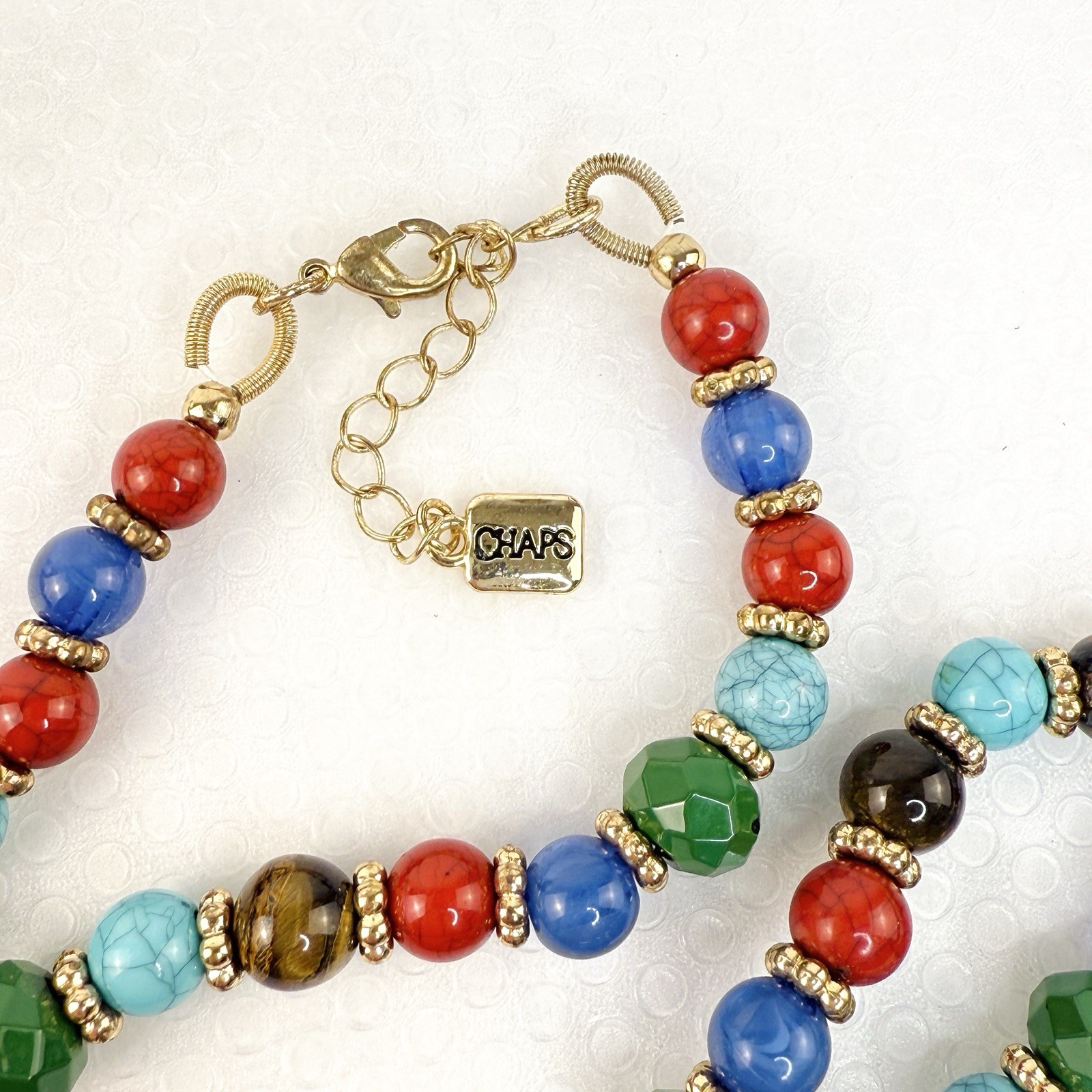 Chaps Statement Necklace Multicolor Beads Gemston… - image 4