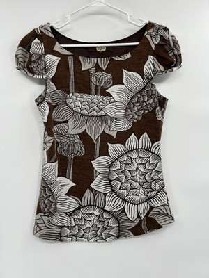 Anthropologie Eva Franco Sunflower Floral Top Size 4 Brown Wool Blend Boho