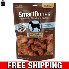 56 Count Mini Bones with Real Peanut Butter - Ideal Rawhide-Free Dog Chews