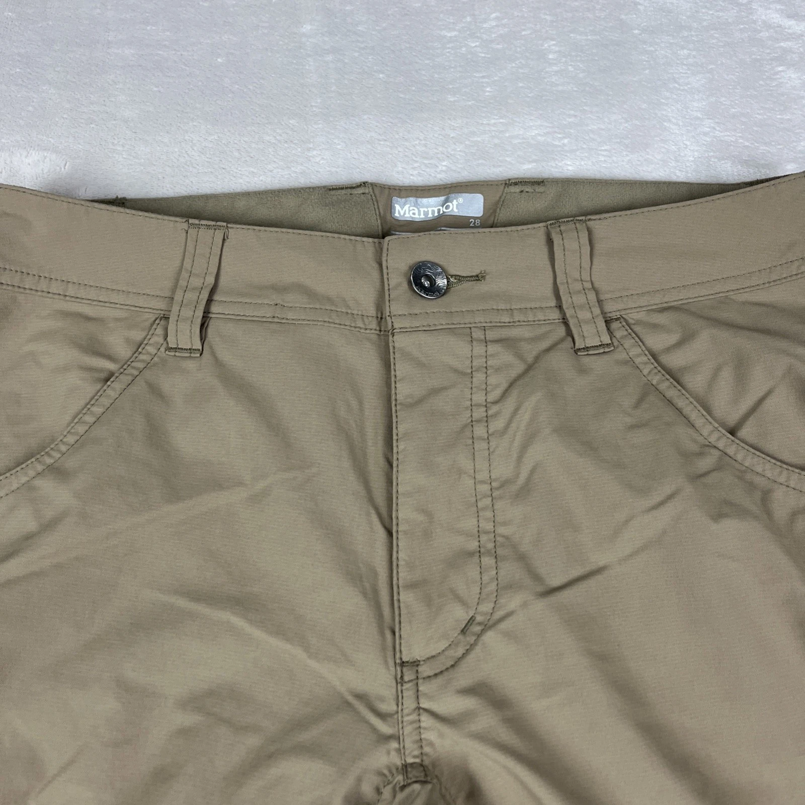 Marmot Arch Rock Mens Hiking Pants 28x32 Khaki Zipper Pockets 52370 Durable UPF
