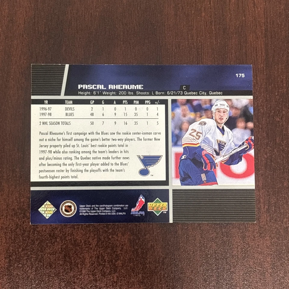 1998-99 Upper Deck Pascal Rheaume #175 AUTO St Louis Blues AUTOGRAPH Signed - Image 2 of 2
