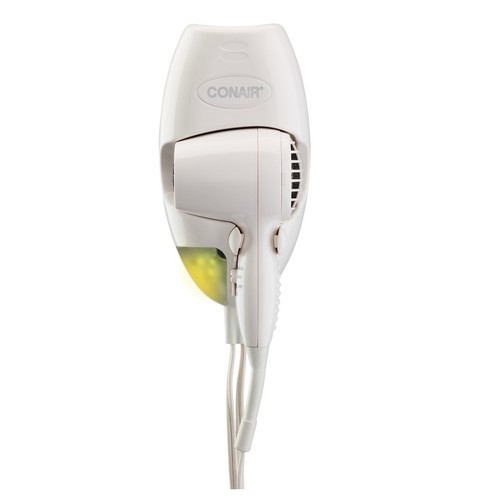 Conair Wall Mounted Hair Dryer Built-in Nightlight Safety Plug 2 Settings White
