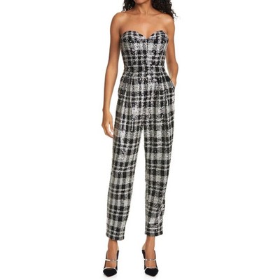 Rotate By Birger Christensen Lana Strapless Checkered Sequin Jumpsuit Pantsuit