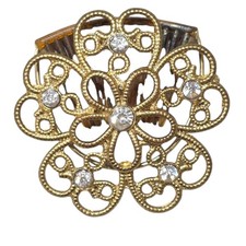 Rhinestone Hair Comb Gold Tone Flower Filigree Hair Accessory Vintage Style
