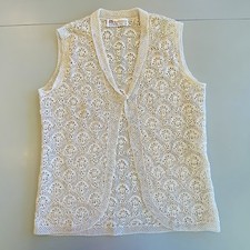 VTG Boho Crochet Open Knit Sleeveless Vest Cardigan Beige Knitted Vest Gorgeous
