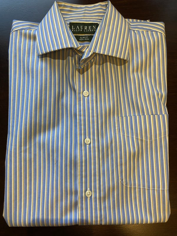 Lauren Ralph Lauren Men Classic Fit 15 Non Iron Blue Stripe button L/S Shirt