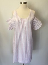 New Madewell JCREW Rose Stripe Cold Shoulder Dress Rose Bloom Sz M G6503 $110