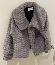 Jane & Tash Grey Faux Fur Cropped Jacket Coat Small Uk 8 10 Rrp £295