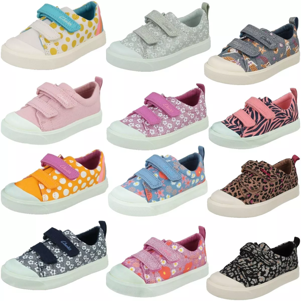 Girls Clarks Canvas Textile Casual Infant Toddler Shoes City