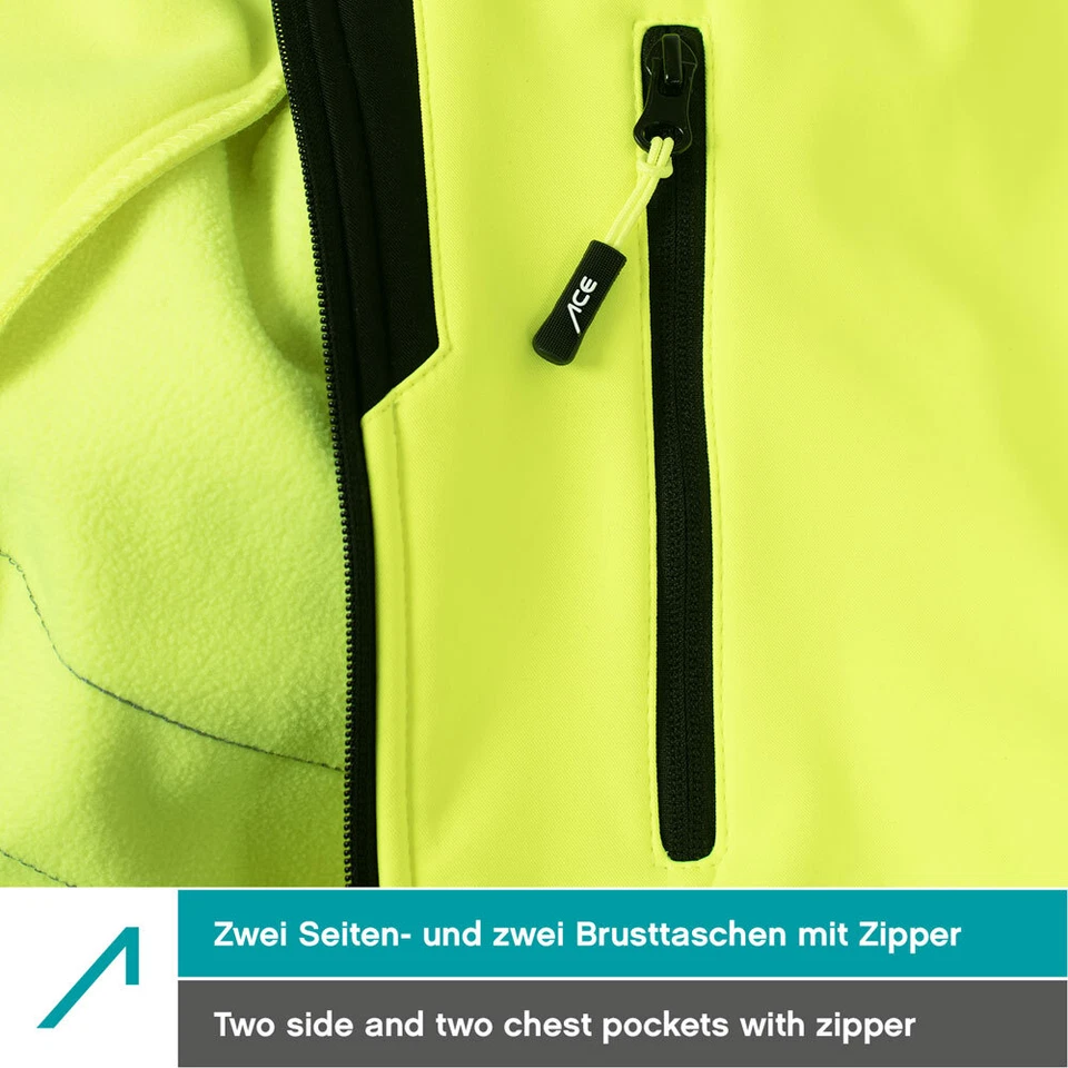 ACE Neon Softshell-Warnjacke Warnschutz-Jacke für Arbeit  abnehmbare Kapuze - Bild 4 von 4