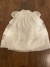 Vintage White Lace Chiffon Christening Baptism Gown 2 Pieces