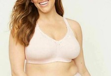 Catherines No Wire Cotton Lace Trim Full Coverage Bra Light Pink 40DD