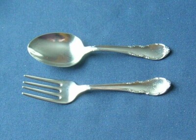 Lunt Sterling Baby Spoon & Fork Set, Vintage 1940s, Modern