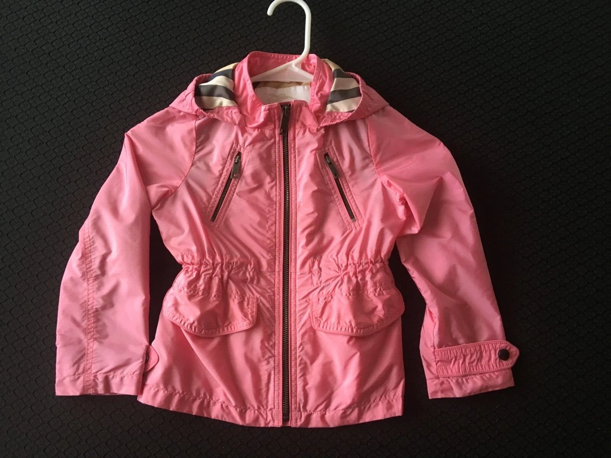 Burberry Girls 5 yr Zip Lightweight Nylon Hooded Jacket Pink w/Nova Check Plaid