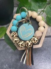 7" Handmade Silicon Bead Leather Tassel Mama Keychain Purse Wristlet B2708